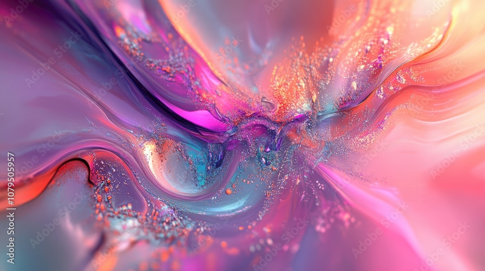 Aufkleber Colorful abstract background featuring a 3D cartoon rendering This graphic modern art showcases fractal artwork with a creative wavy multicolor design perfect for banner use It includes a digital