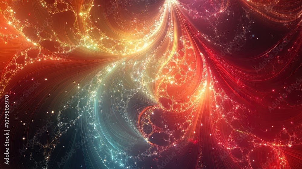 Poster abstract colorful fractal light background in 3d rendering