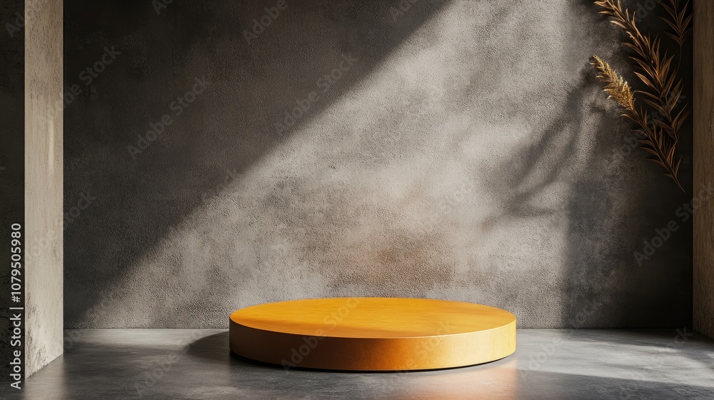 Poster minimalist 3d backdrop for showcasing products circular orange pedestal against a gray backdrop 3d r