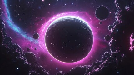 Obraz premium Black hole with galaxy in 3D cartoon rendering