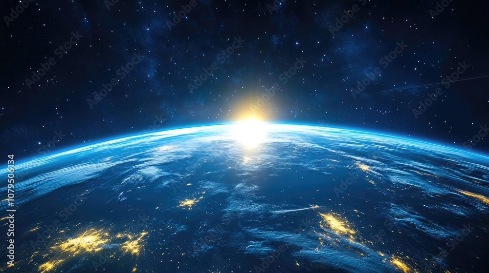 Aufkleber View of Earth from space in a 3D cartoon rendering 3D illustration