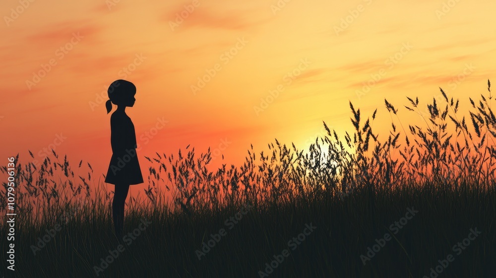 Poster silhouette against a clear twilight sky in a 3d cartoon rendering for advertising nature concept or 