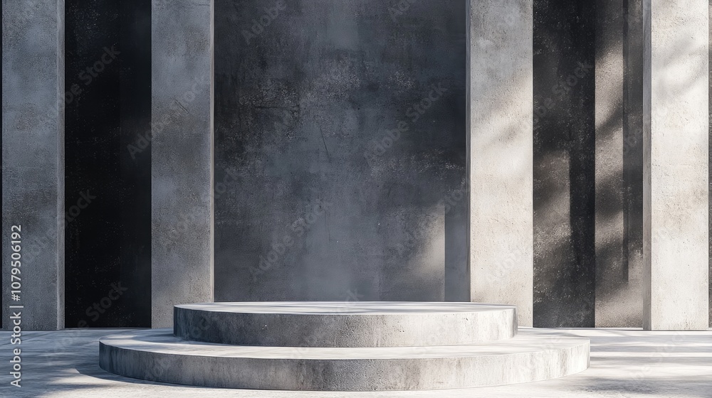Aufkleber 3D rendering of an empty concrete texture podium for product display template in a landscape layout