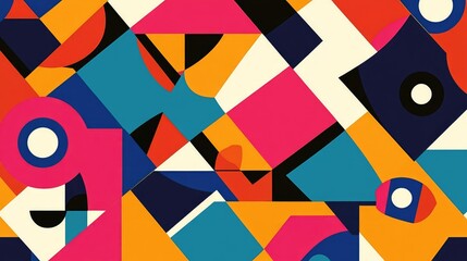 Vibrant seamless quadrangle pattern featuring colorful graphic designs for modern textile and wallpaper applications