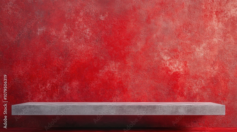 Aufkleber Empty red background with a display stand or shelf designed for showcasing a Christmas concept Blank backdrop created with a cement texture Realistic 3D rendering