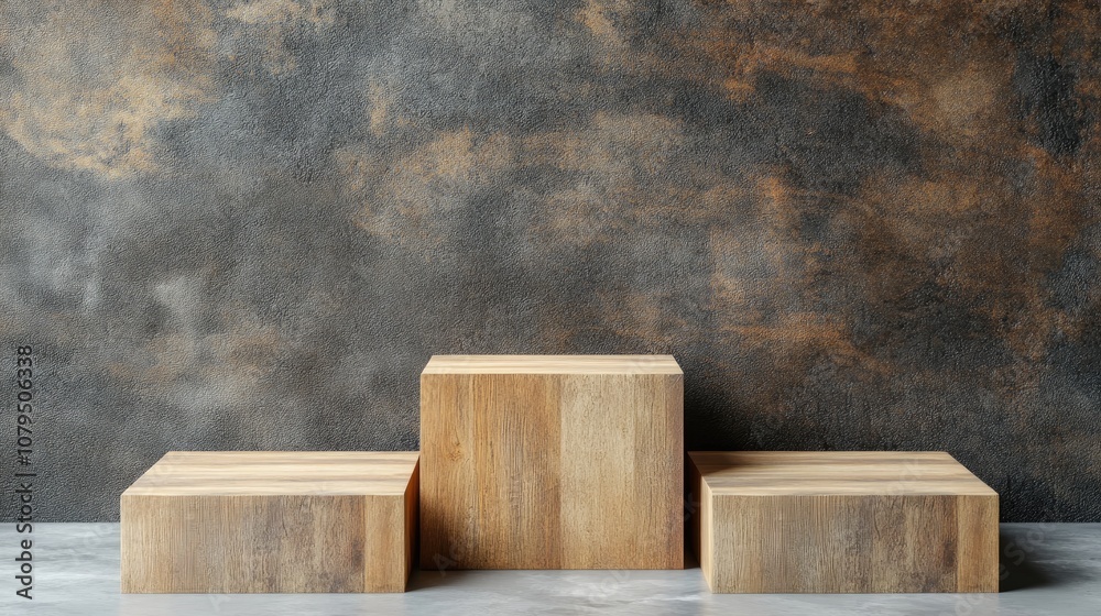 Poster square wooden podium product display stand 3d rendering