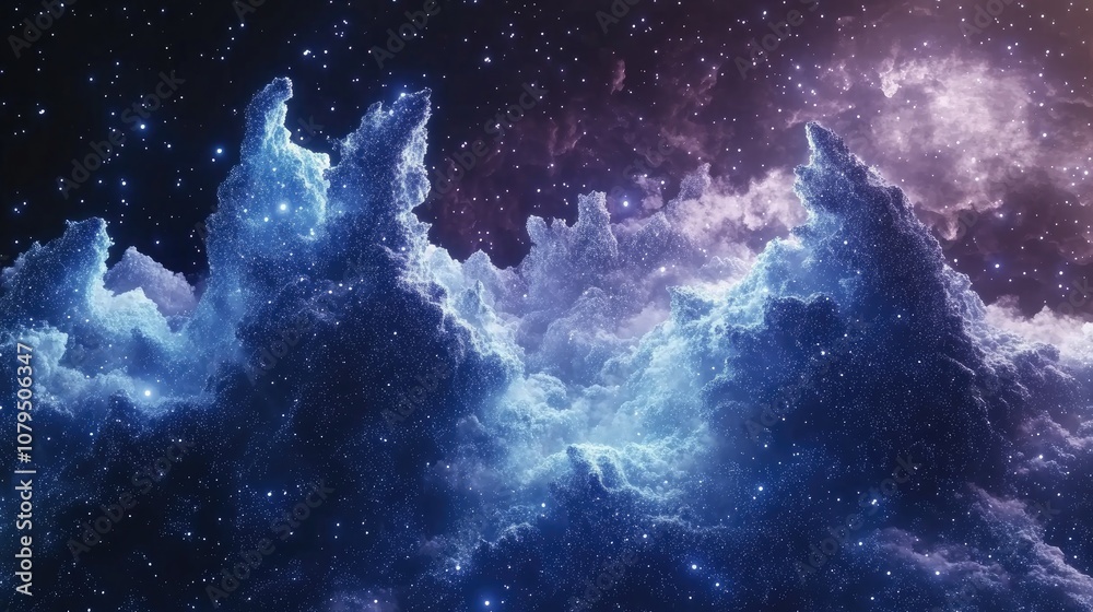Wall mural nebula and cluster of stars in deep space depicted in 3d cartoon rendering science fiction art