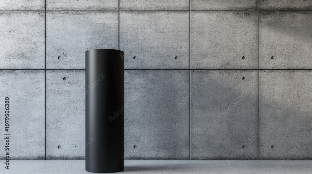 Aufkleber product display stand with a cylindrical shape against a concrete wall 3d rendering