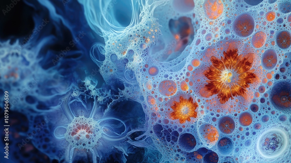Aufkleber Elementary Particles series featuring a 3D cartoon rendering An exploration of abstract fractal forms within the context of nuclear physics and graphic design