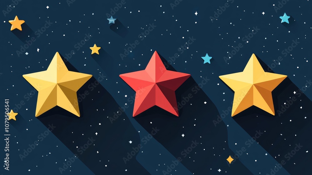Fototapete flat style icon of stars in space with long shadow depicted in 3d cartoon rendering space symbol