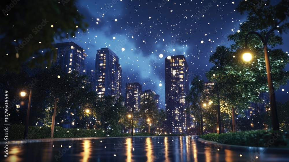 Poster night view depicted in a 3d cartoon rendering