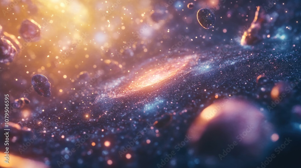 Poster universe filled with stars nebula and galaxy in 3d cartoon watercolor rendering