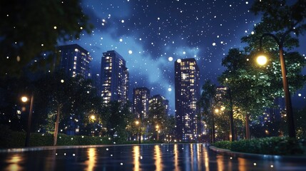 Fototapeta premium Night view depicted in a 3D cartoon rendering
