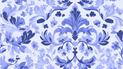 Seamless repeating flat icon pattern with a royal azure and pale lavender color scheme Suitable for wrapping paper or postcards