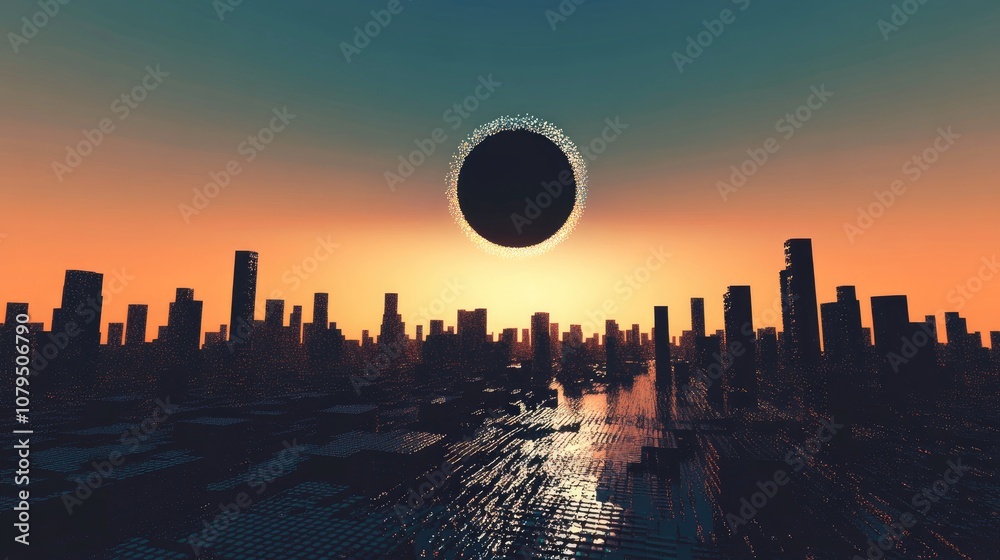 Poster word cloud concept of a solar eclipse in 3d cartoon rendering