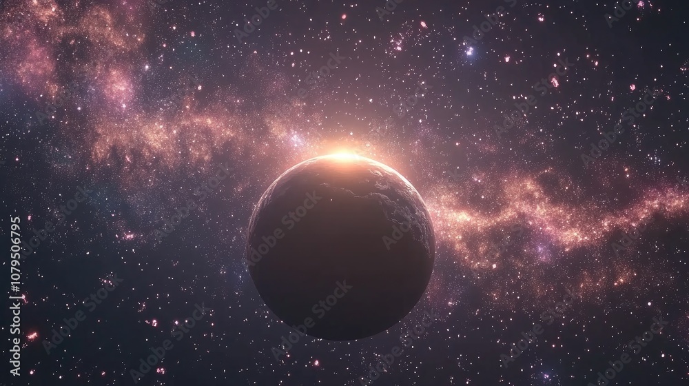 Poster 3d cartoon depiction of stars within a planet and galaxy set in open space