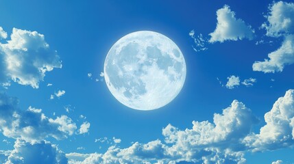 Cartoon rendering of the moon in 3D during daylight