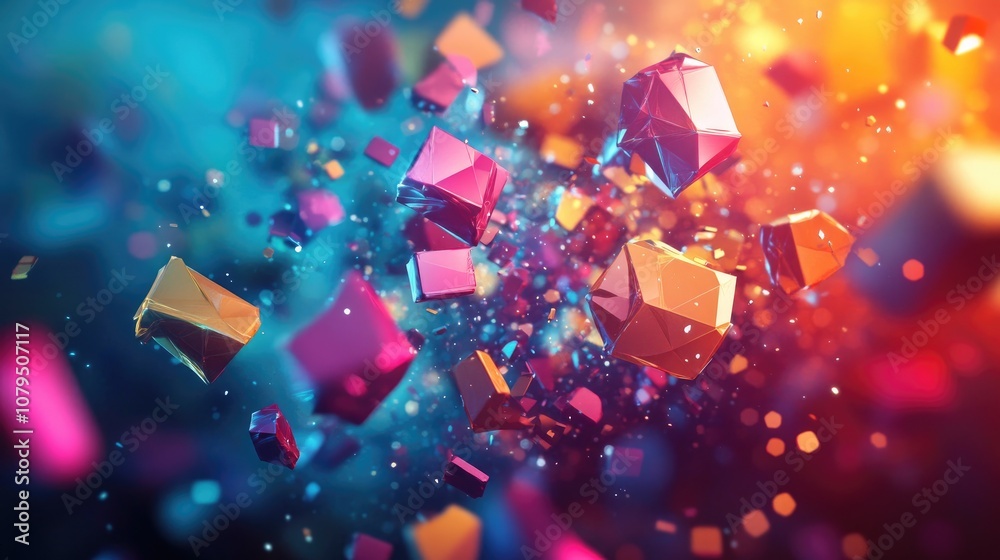 Poster Abstract vivid background art in 3D cartoon rendering featuring a geometric space design The background showcases a fractal multicolor texture ideal for projects focusing on imagination creativity