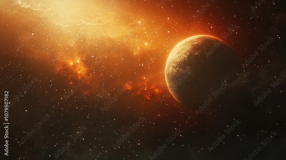 Poster 2D illustration featuring a vast deep space scene Stars planets and moons create various science fiction inspired backdrops Alien solar systems and realistic space art are included