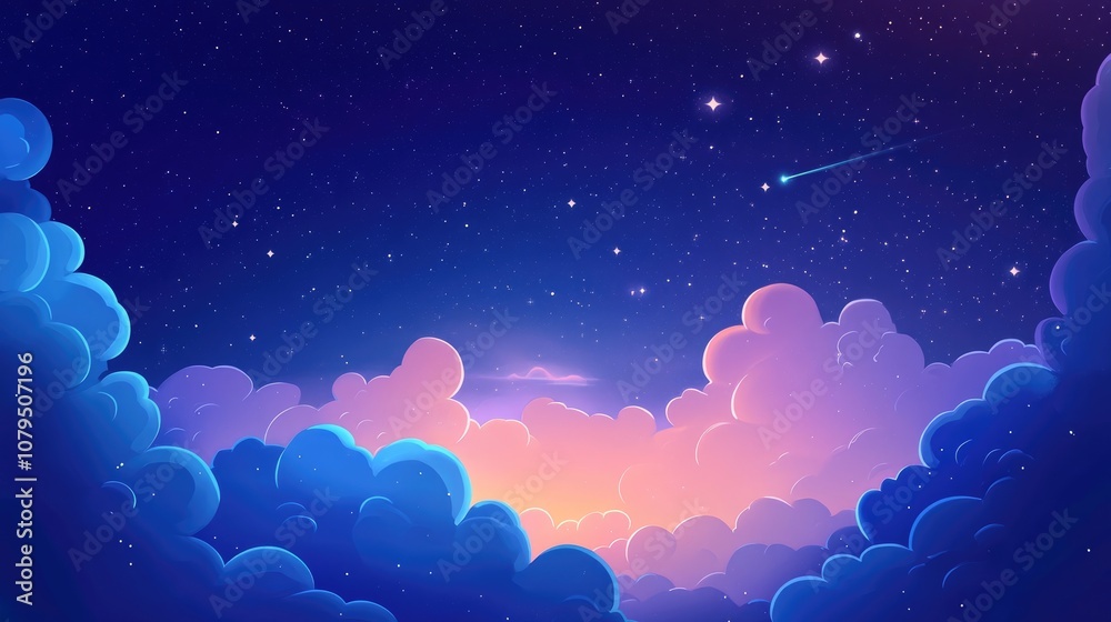 Poster Cartoon rendering of outer space with stars in 3D