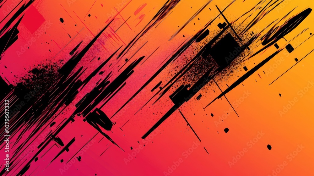 Poster abstract design featuring chaotic black lines and sharp multicolored patterns set against a gradient
