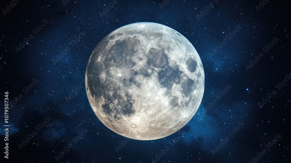Poster Close up view of a full moon in a 3D cartoon rendering