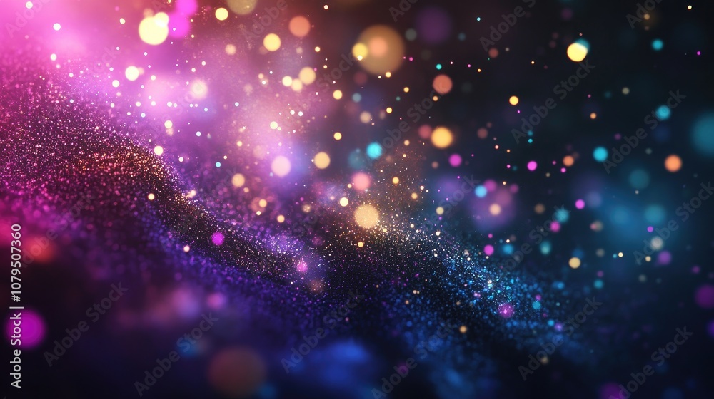 Aufkleber Abstract powder splatted background with a freeze motion effect of colorful powder explosion featuring a 3D cartoon rendering of color glitter texture on a dark backdrop