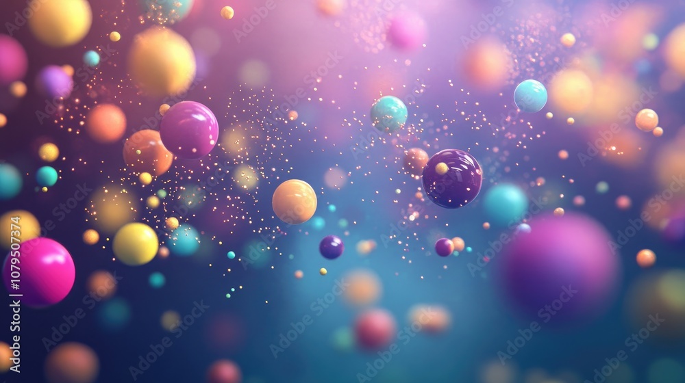 Poster Abstract color particles in a 3D cartoon rendering background