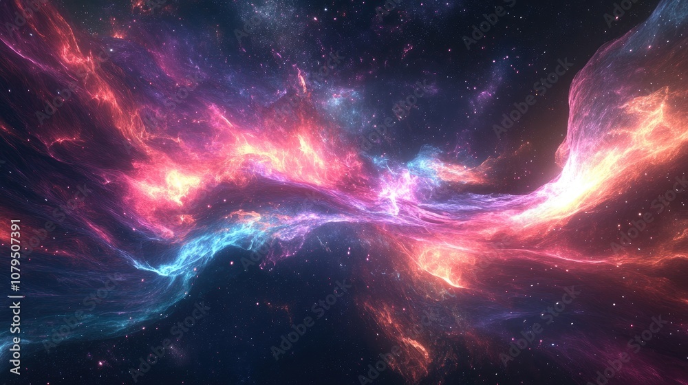 Aufkleber 3D cartoon rendering of cosmic energy strings featuring flowing energy represented as thin bright elements that create structural fibers