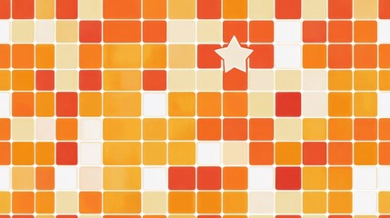 Flag icon within an orange tile background illustration Seamless square geometric mosaic pattern featuring an emblem