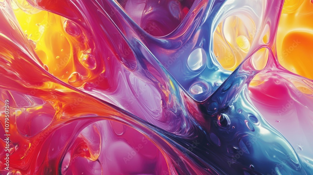 Poster colorful and chaotic abstract fractal pattern intricate 3d shapes create a dynamic and visually stri