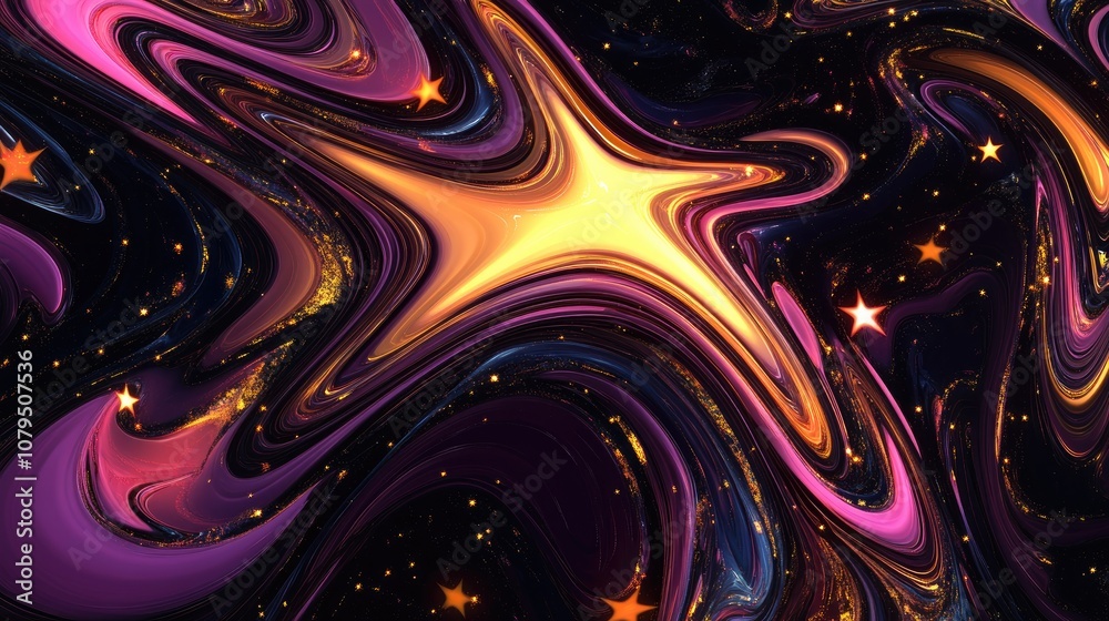 Poster Fractal image of an abstract star galaxy or constellation in a 3D cartoon rendering
