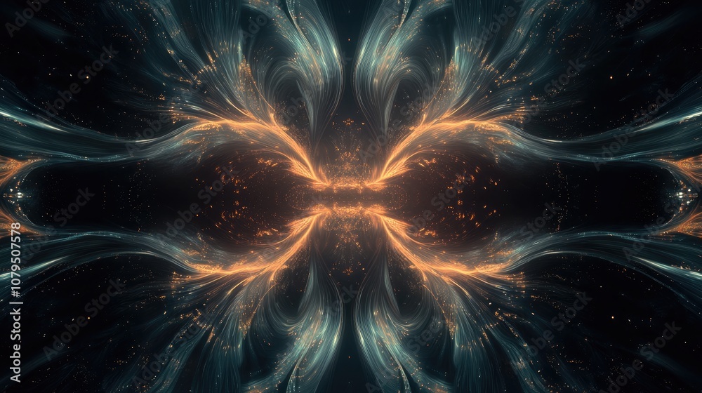 Poster animation featuring a mesmerizing pattern of flowing luminous energy threads set against a dark back