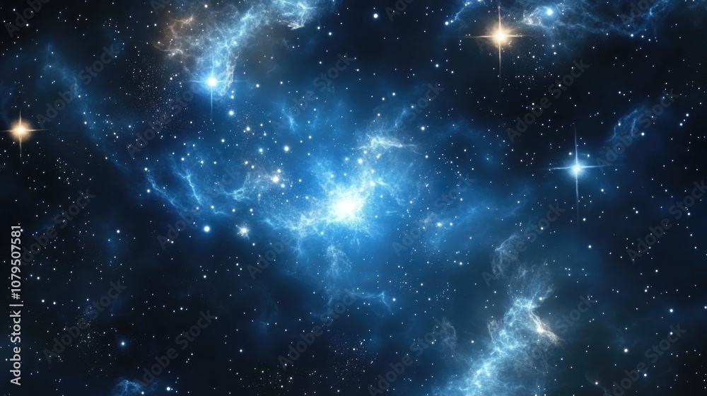 Poster 3d cartoon depiction of stars and a nebula in deep space