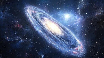 Naklejka premium 3D illustration of a nebula and galaxy with stars in the night sky presented as a cartoon rendering