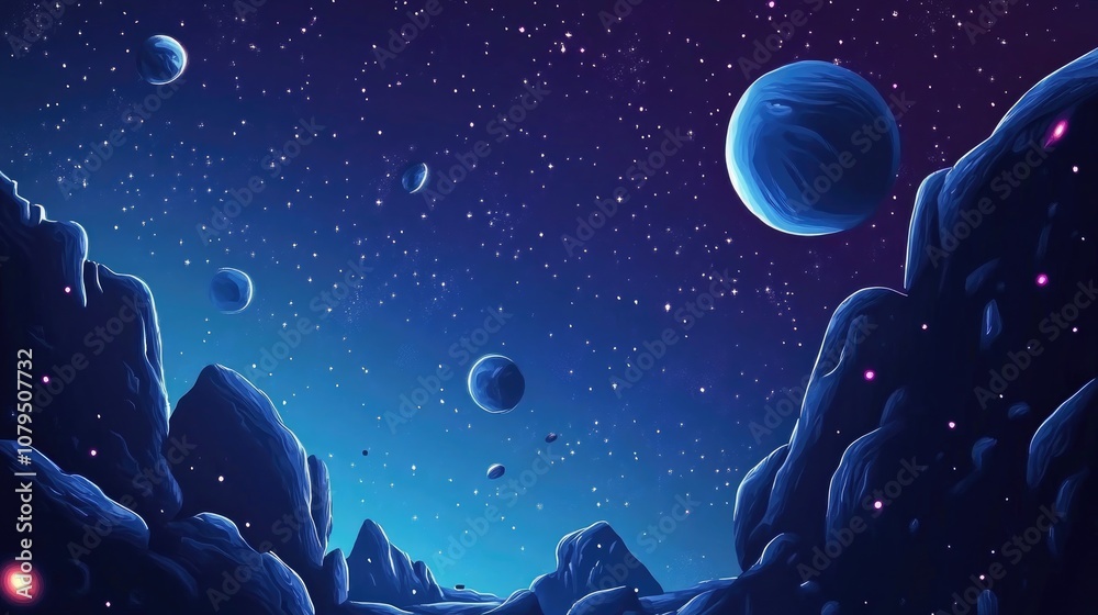 Aufkleber 2d illustration in a 3d cartoon rendering style cartoon drawing style featuring deep interstellar sp