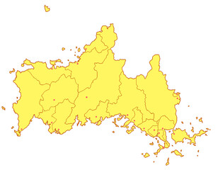 Obraz premium 山口県 地図 黄色 イラスト