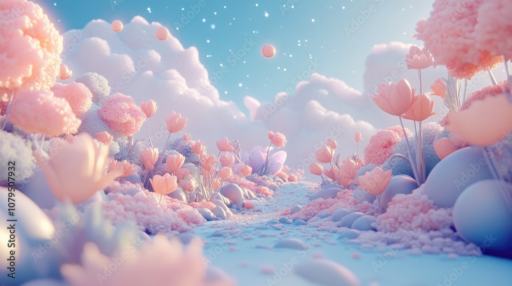Aufkleber Background abstraction with nature and space in a 3D cartoon rendering