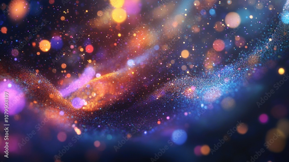 Fototapete Abstract powder splatted background in a 3D cartoon rendering showcasing the freeze motion of exploding color powder and colorful glitter texture against a dark backdrop