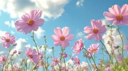 Naklejka premium Beautiful cosmos flower against a blue sky in a 3D cartoon rendering