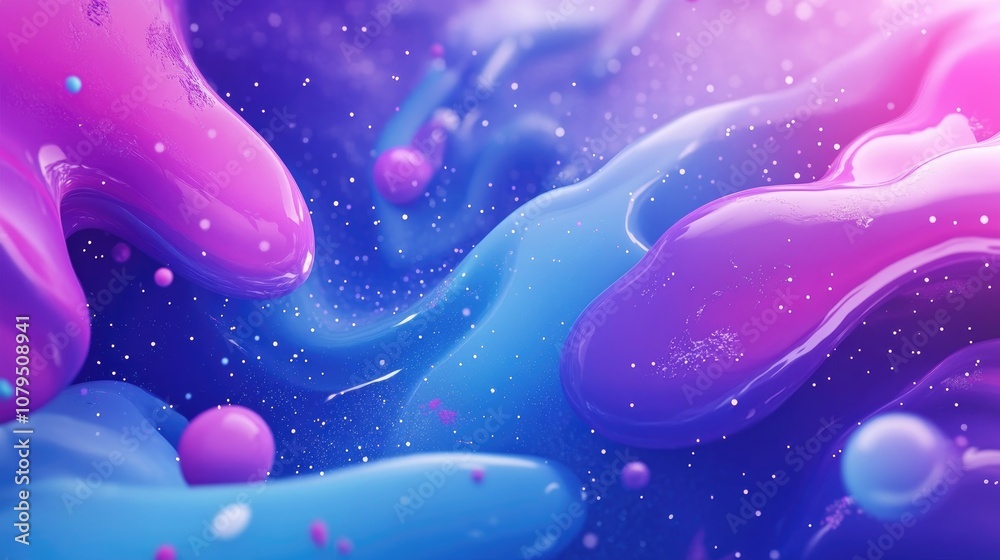 Poster Abstract background featuring a 3D cartoon rendering with hand painted textures watercolor elements and paint splashes and smears Ideal for covers and packaging evoking themes of the galaxy univer