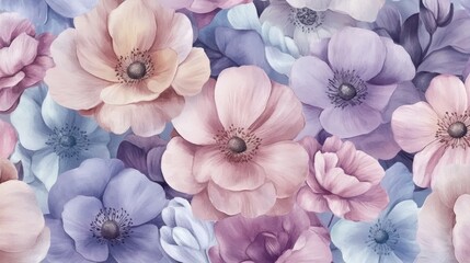 Seamless watercolor pattern of delicate pastel flowers ideal for beauty products packaging or fashion design