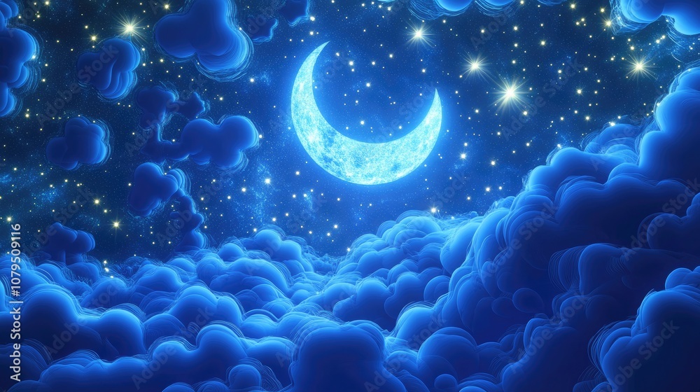 Poster Mystical esoteric pattern featuring moon and stars in a 3D cartoon rendering