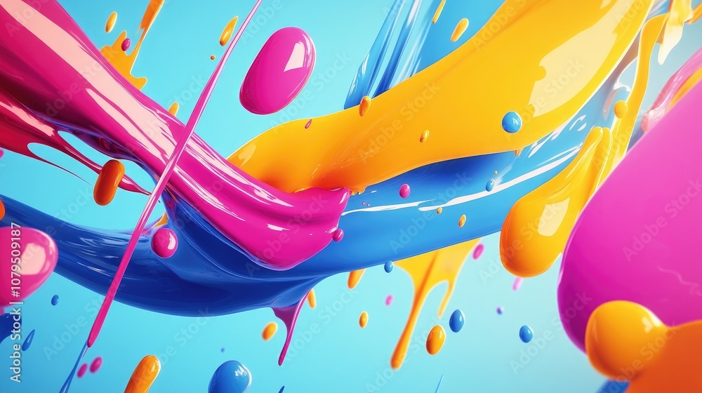 Poster 3D cartoon illustration of abstract shapes and colorful brushstroke graphics Background with color splashes suitable for design projects including website work tiles and surface textures
