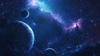 Naklejka premium 2D illustration featuring a 3D cartoon render Background of deep interstellar space with bright stars planets moons and comets Diverse science fiction themed backdrops Space art