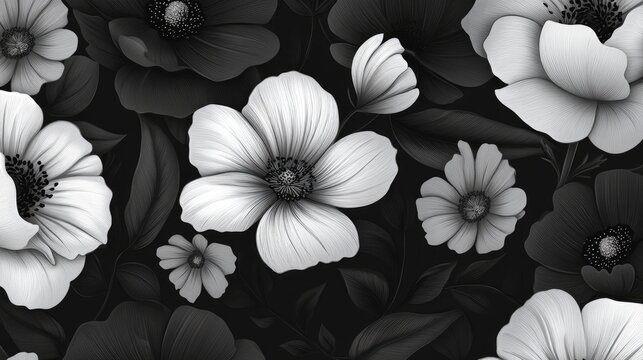 Floral seamless pattern in modern monochrome design ideal for textiles and wallpapers