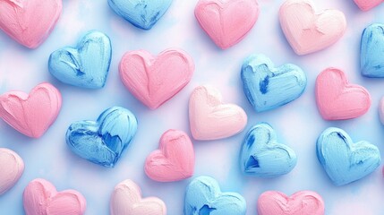 Fototapeta premium Seamless pattern of pastel pink and blue girly background adorned with vibrant hearts perfect for textile design crafts and digital projects