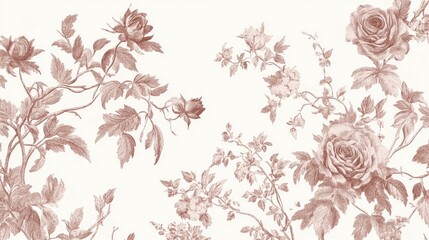 Fototapeta premium Elegant vintage floral seamless pattern featuring Toile De Jouy style perfect for textiles and wallpaper design