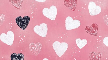 Seamless hand drawn heart pattern on a soft pink background perfect for Valentine s Day and celebration cards wedding designs birthday greetings