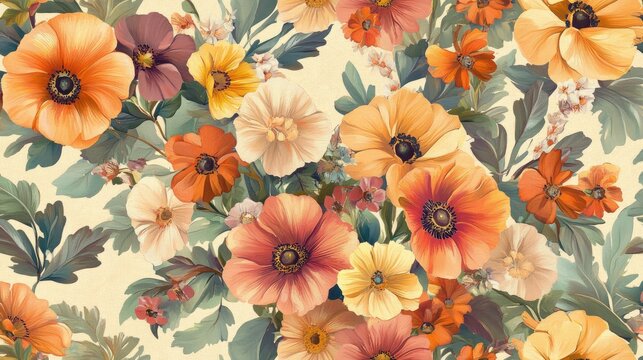 Seamless floral pattern featuring vibrant flowers in a delicate design ideal for background texture and textile printing